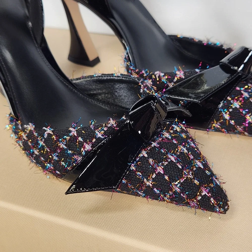 Alexandre Birman Clarita Bell Slingback Heels Women Size 40 Multi Black Tweed